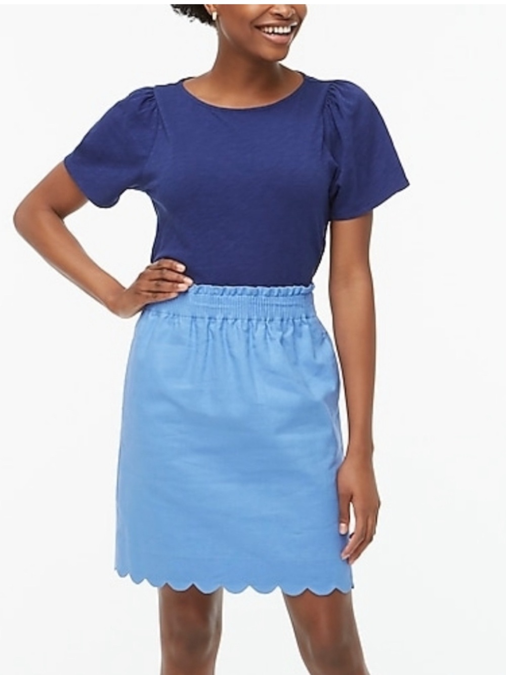 J. Crew Scalloped Linen-Cotton Skirt in Brilliant Ocean Size 2 NWT!